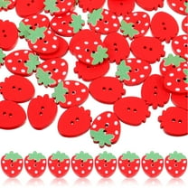 FELTECHELECTR 50 pcs Red Wooden Sewing Buttons Strawberry Shape Double Holes Decorative Buttons for DIY Crafts