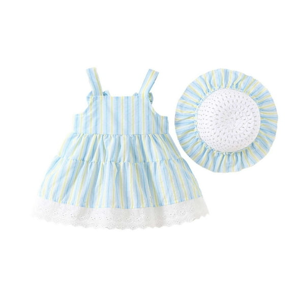 LUOGENLI Dress Children Dress Baby Girl Dress Cute Western Style Children Dress Dress for Girls Trendy with Pockets Blue 12-18 Months