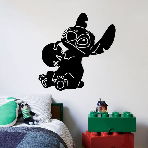 Disney Movie Character Lilo And Stitch Stitch Drinking Refreshments Silhouette Disney Wall Art Sticker Vinyl Decal For Home Decor Room Living Room Bedroom Decoration Sticker Decal Size (30x30 inch)