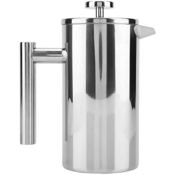 Cafetière à Pression Française Théière avec Filtre, Double Paroi en Acier Inoxydable (Argent) (800 ml)