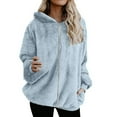 thumbnail image 2 of Antinious Womens Solid Plus Size Long Sleeve Double Sided Fleece Hooded Zipper Jacket Fleece Jacket Women,Warm Trench Coat,Casual Winter Coats for Women,Light Blue,XL, 2 of 5