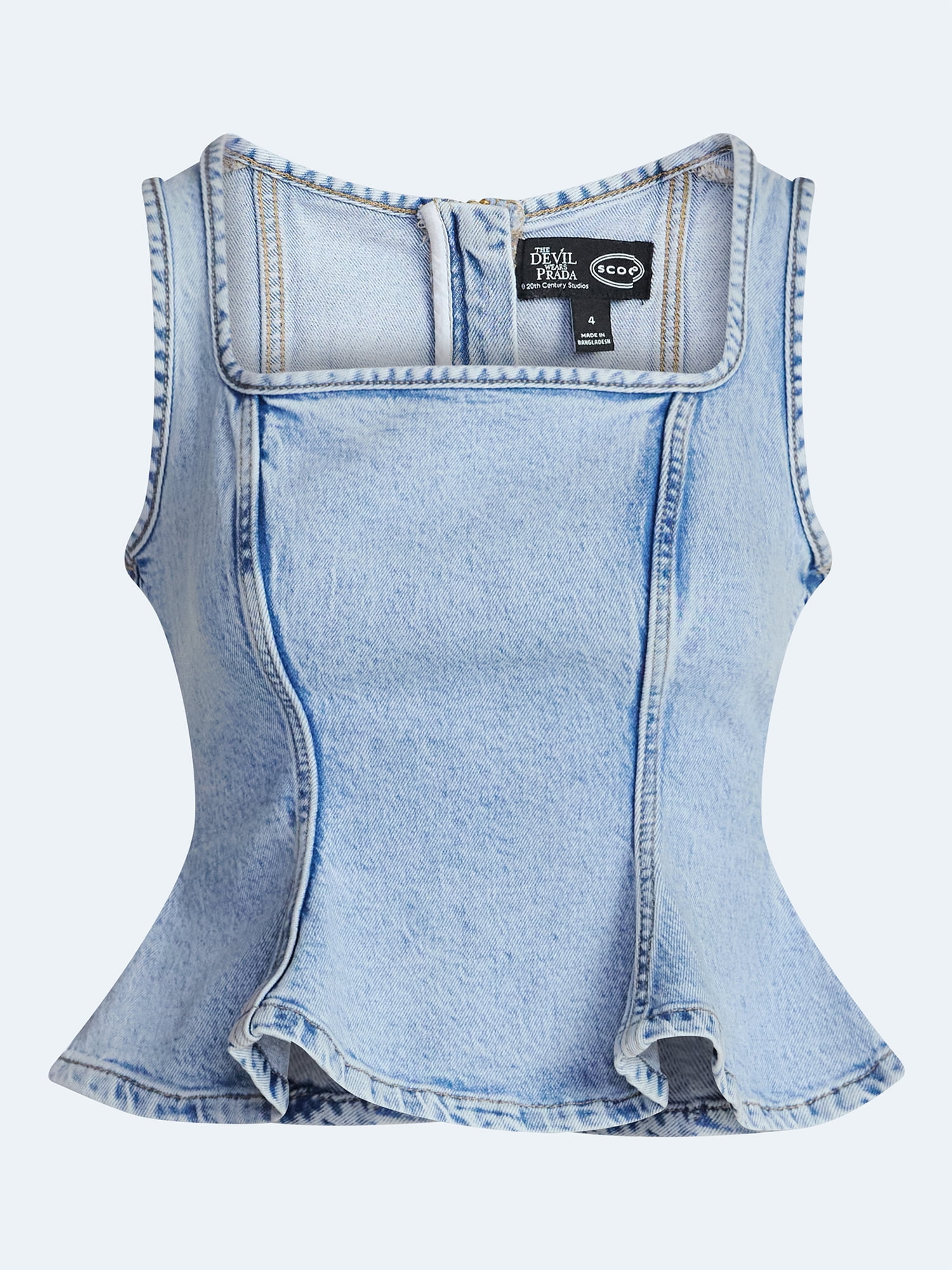 Devil Wears Prada Scoop Collection Women’s Peplum Hem Denim Top, Sizes 0-22W