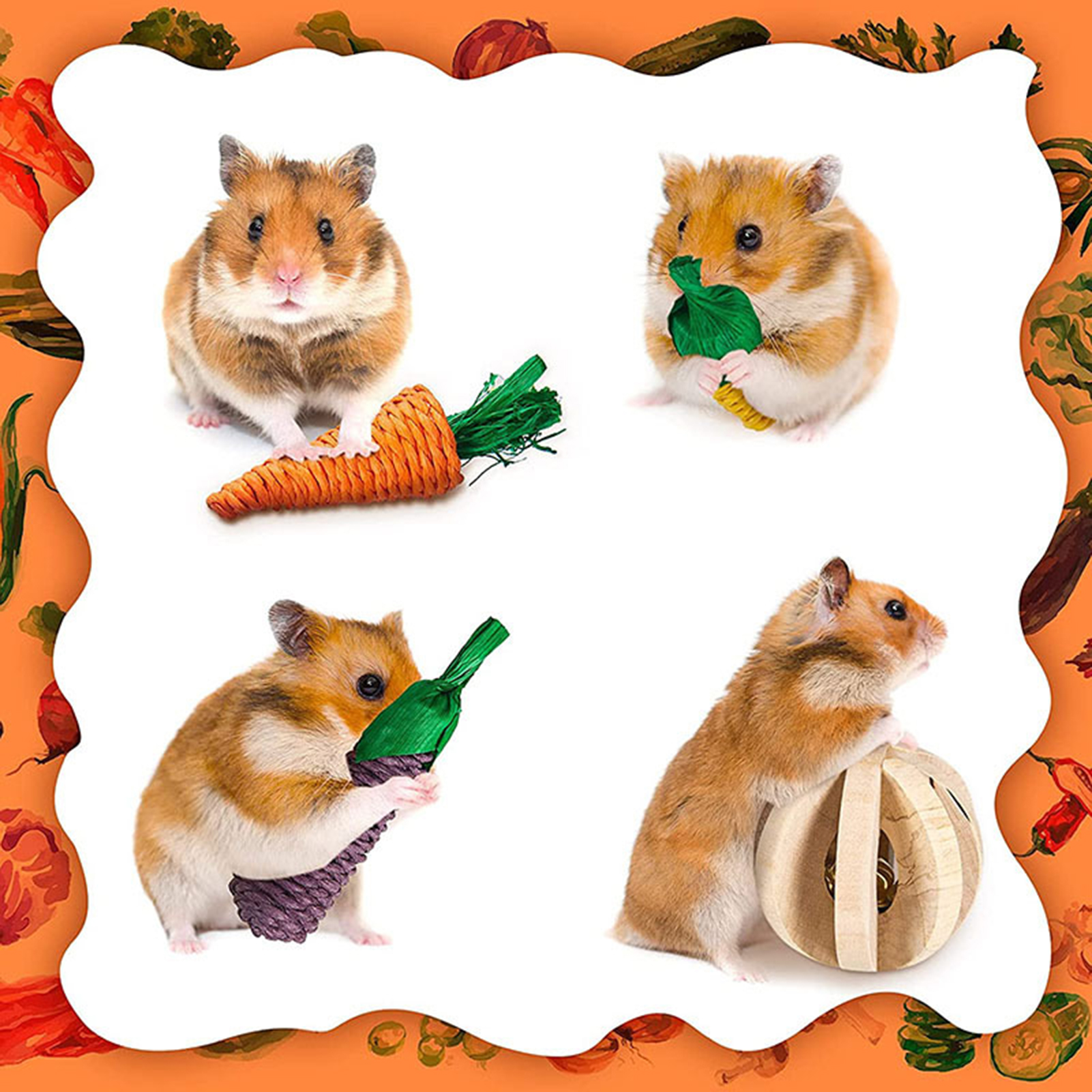 DOPI 5Pcs/Set Molar Toy Safe Eye-catching Wood Pet Hamster Toy Set for Small Animals