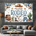 thumbnail image 2 of My First Rodeo Backdrop Cute Western Cowboy 1st Birthday Photography Background Blue Floral Wild West Rodeo Mexican Cactus Birthday Baby Shower Party Decorations Banner Supplies Photo Booth Props, 2 of 6