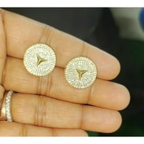 Shop New 1.50Ct Round Cut Moissanite Mercedes-Benz Earrings 14K Yellow Gold Plated Silver