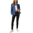 thumbnail image 2 of INSPIRE CHIC Women's Denim Jackets Mock Neck Puff Sleeve Button Down Jean Shirt, 2 of 6