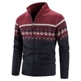 thumbnail image 3 of KelaJuan Men Zip Up Knit Cardigan Casual Long Sleeve Stand Collar Geometric Print Sweater Knitted Jackets, 3 of 6