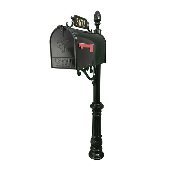 Addresses of Distinction Decorative Black Aluminum Mailbox with 6-Foot Post