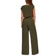 thumbnail image 5 of Women's 2 Piece Summer Outfit Cap Sleeve V Neck Belted Crop Top Wide Leg Pants, 5 of 6