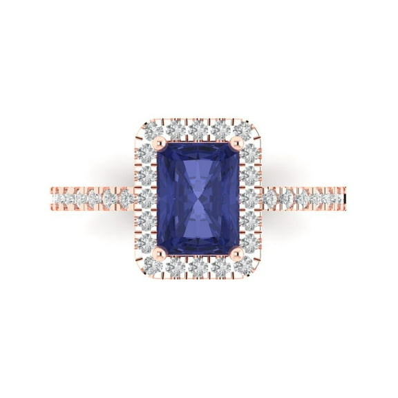 Clara Pucci 14K Rose Gold 1.86ct Tanzanite Halo Ring for Women