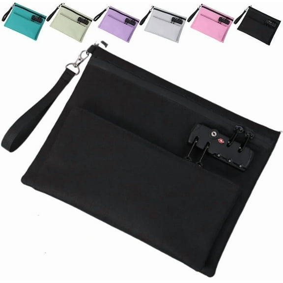 Travel Lock Bag, Locking Accessories Pouch, Money Bag with Lock and Zipper, Travel Lock Bags for Personal Items, For Cash, Id, and Important Documents (Black), 1-Piece