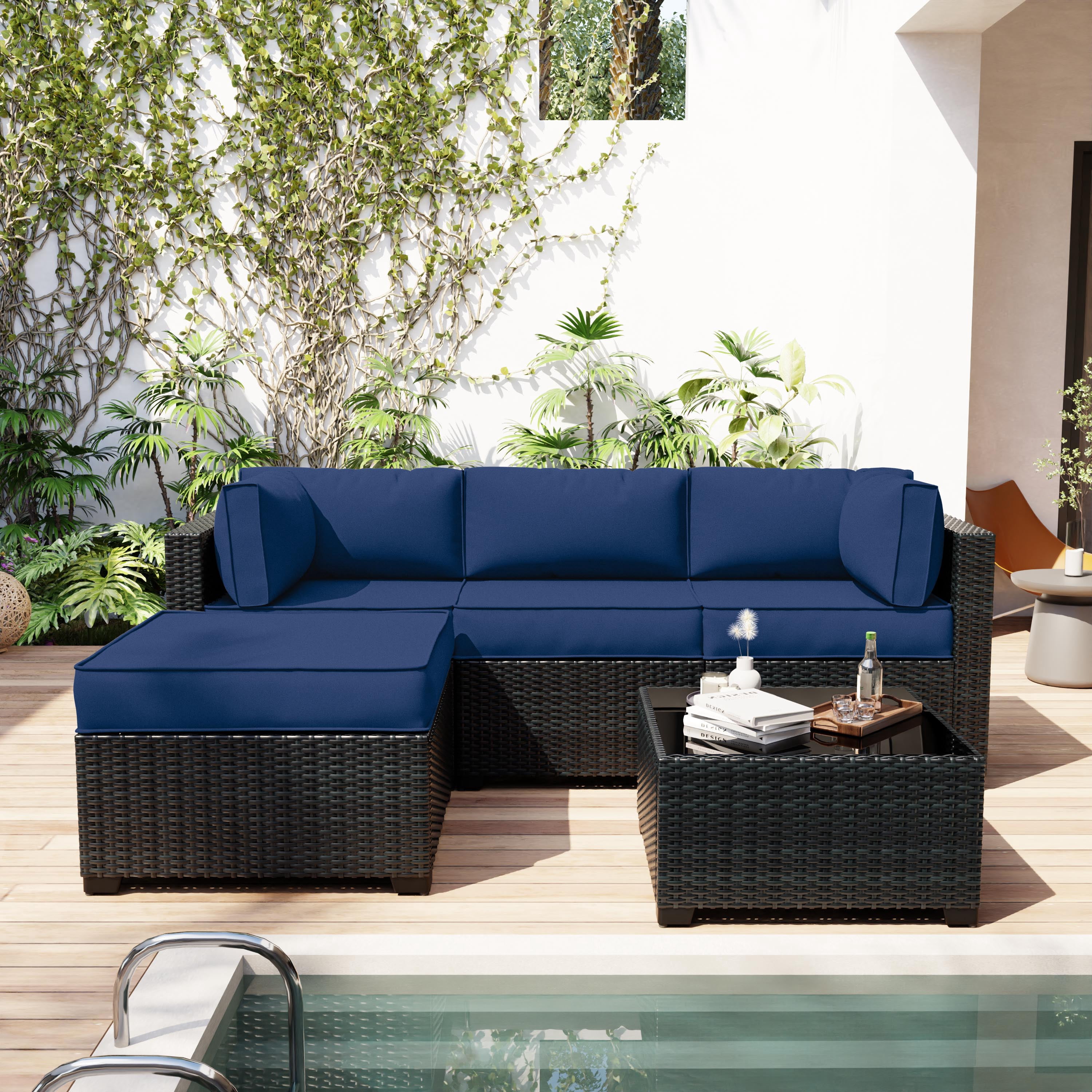 Snubbull 9 Pcs Outdoor Patio Cushion Covers with 4 Size, Waterproof & Zippered, Blue