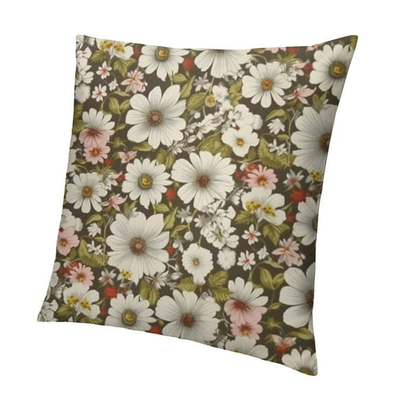 Brown and Cream Decorative Throw Pillow Case , Cosmos Flower Bouquet on Background Feminine Pattern, Couch Bedroom Living Room Cushion Cover, Brown Cream