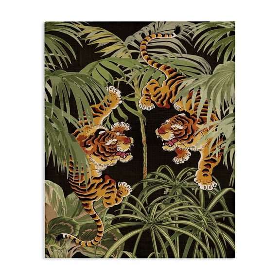 Stupell Industries Bohemian Fierce Tigers with Plants Canvas Art, 16 x 20, by Amber Sterling