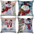 thumbnail image 1 of Housses de Coussin Décoratives 4 Pcs Mélange Lin Coton Motif Snowman, 1 of 1