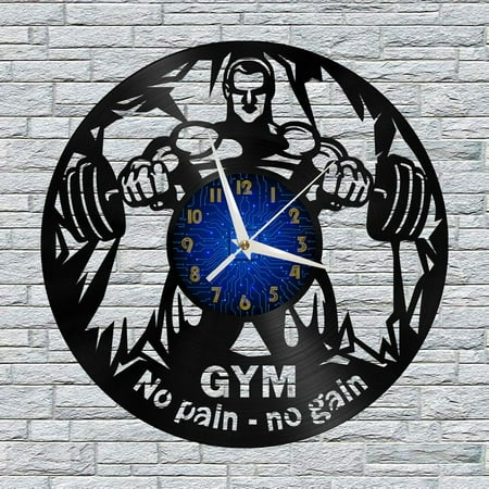 Fitness Moment 2 12 Inch Vinyl Record Wall Clock - Silent, Creative, and Unique Clock for Living Room, Entryway, or Bedroom Decor - Perfect Gift Idea(12 inchs B without LED)