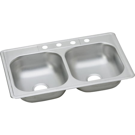 Open Box Elkay D23321 Dayton 33 Drop In Double Basin Stainless Steel Kitchen Sink - 1 Faucet Hole