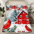 thumbnail image 2 of Feelyou Christmas Robin Bird Queen Sheet Sets, Western Rustic Cabin Flat Sheet, Winter Festival Queen Fitted Sheet, Ultra Soft Bedroom Decor, 4 Pieces, 2 of 7