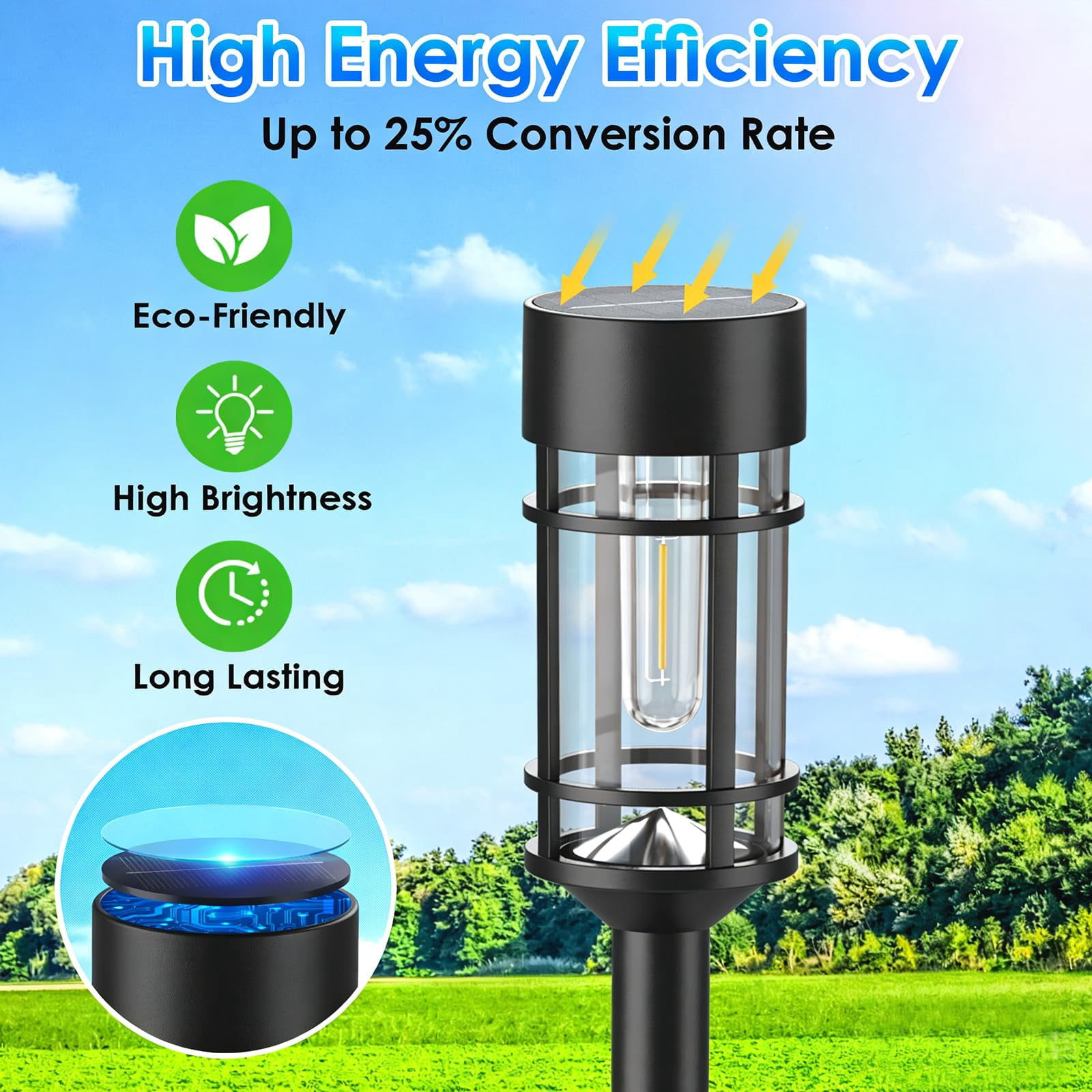 Solar Pathway Lights, 8 Pack LED Solar Lights Outdoor Waterproof, Glass Metal Garden Lighting for Yard Path Landscape Lawn Walkway Driveway, 3000K