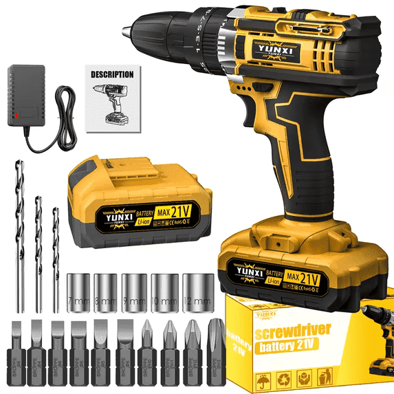 Cordless Impact Drill Set, Wireless Portable with Electric Screwdriver Function