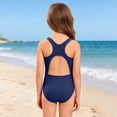 thumbnail image 6 of VNKIDY Girls Kids One Piece Swimsuit Solid Color Sleeveless Tank Style Round Neckline Quick Dry Swimwear For Beach Pool Summer Activities Dark Blue 7-8 Years, 6 of 7