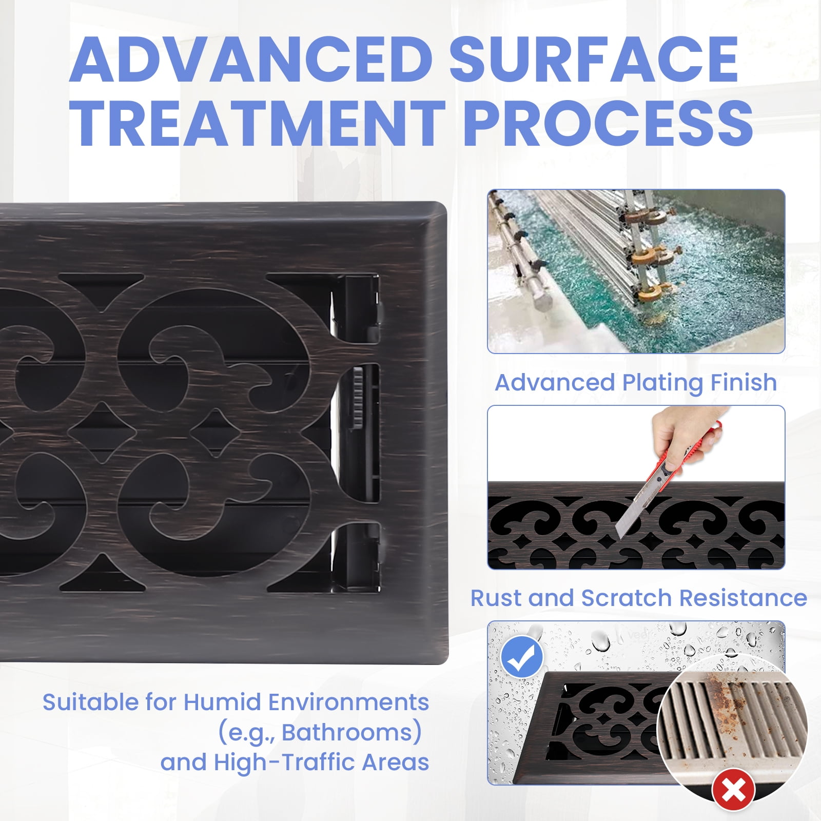 4x12 Inches 2 Pack Heavy Duty Walkable Floor Register Easy Adjust Air Supply Lever Floor Vents - Charlotte Design - Vent Cover for Home Floor - Oil Rubbed Bronze