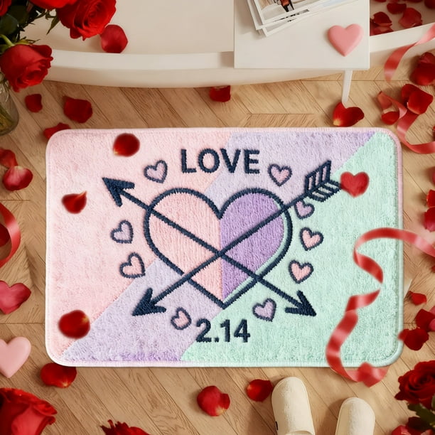 Tapete de cocina antideslizante para San Valentín | Alfombra absorbente de poliéster para entrada y baño | Felpudo blanco de 40 x 60 cm