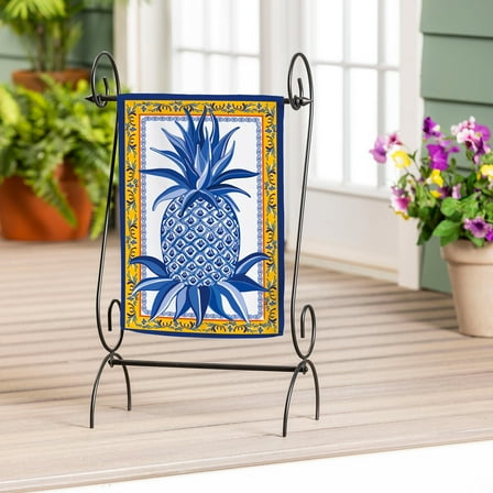 Blue & White Pineapple Applique Garden Flag