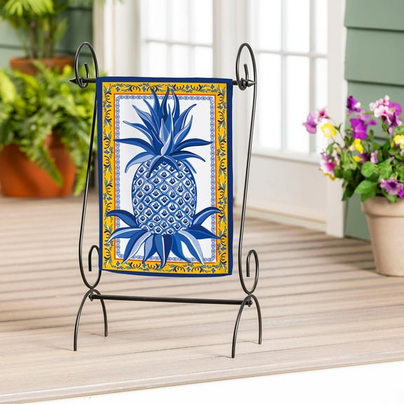 Blue & White Pineapple Applique Garden Flag