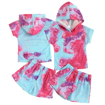 

YTDSCS Toddler Kids Girls Summer T Shirt 2PCS Set Baby Printing Tie-Dye Short Sleeved Hooded Tees Tops + Shorts Outfit 18 M-6Y