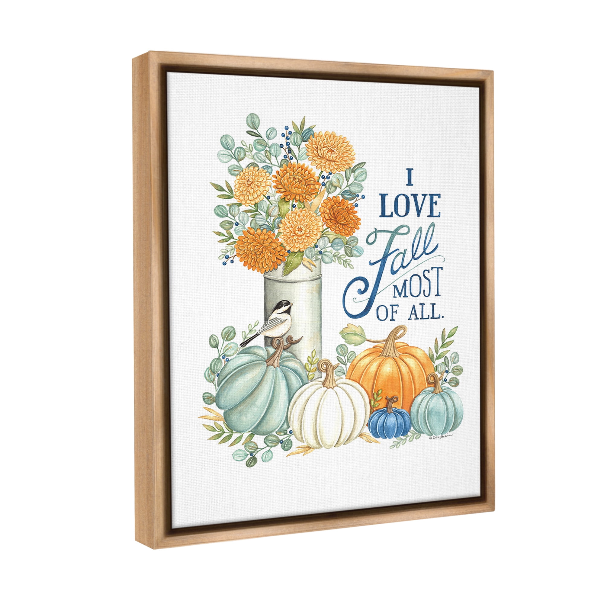 Stupell Industries Love Fall Still Life Holiday Painting Brown Floater Framed Canvas Art Print Wall Art, 17 x 21