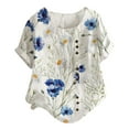 thumbnail image 2 of ICHUANYI ClearanceWomen Buttons Short Sleeve Floral Print Buttons Cotton Linen Vintage Top(Blue, M) ICHUANYI WER20232080506524, 2 of 4