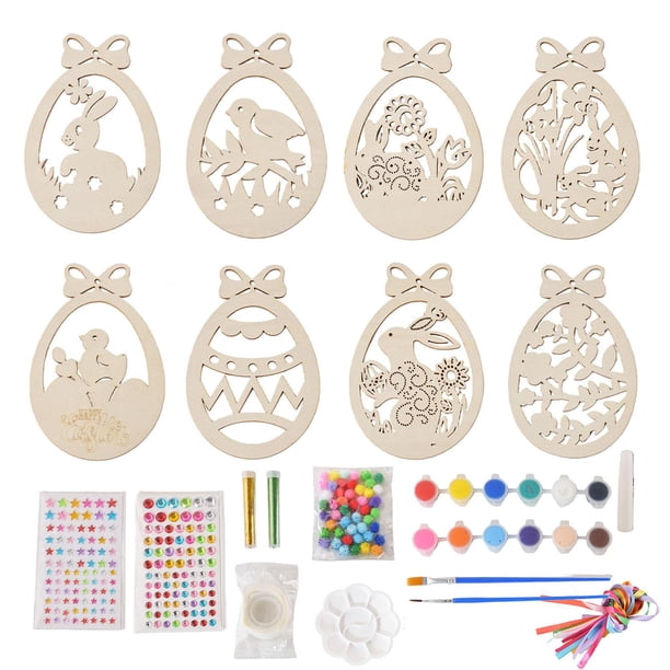Kit de Manualidades de Huevos de Pascua de Madera, Pegatinas de Diamantes de Imitación con Cuerda, Piezas de Madera Recortadas en para Fiestas