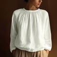 thumbnail image 2 of LNWUY Women's Fashion Solid Color Crew Neck T Shirt Blouse Cotton Long Sleeve Casual Loose Pleated Basic Tops White XL, 2 of 8