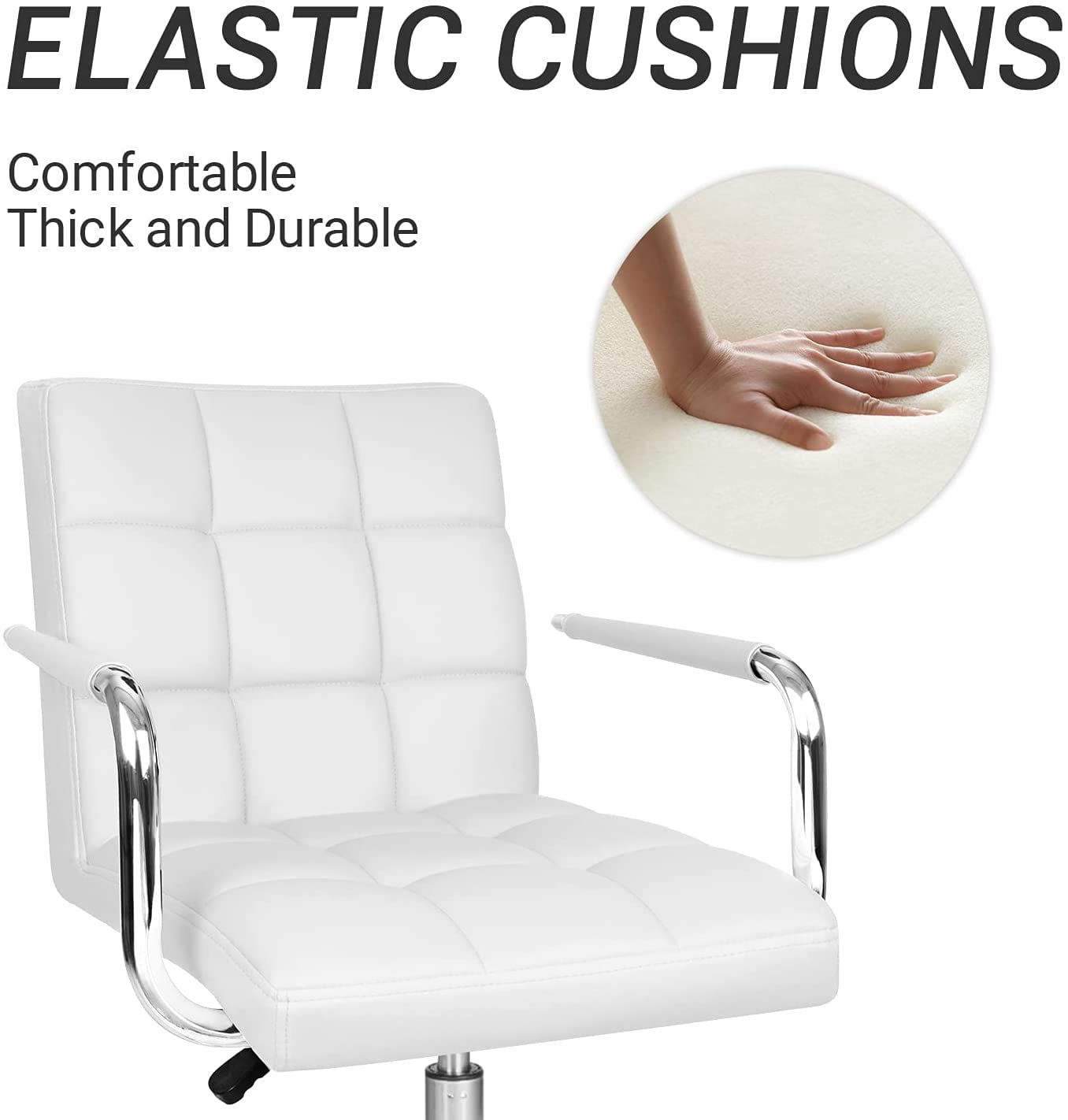 Lacoo Mid-Back Adjustable Office Desk Chair Faux Leather Ribbed Task Chair with Armrest, White