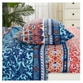 thumbnail image 3 of Shore 4-Piece Boho Stripe Bed Sheet Set - Medallion Floral Navy Blue Orange Red White Bohemian Printed Microfiber 14-Inches Deep Pocket Sheets & Pillowcases, Queen Sheet Set, 3 of 9