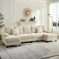 thumbnail image 1 of Mjkone U-Shaped Sectional Sofa, 4 Seats Corduroy Couch with Double Chaise for Living Room - Beige, 1 of 6