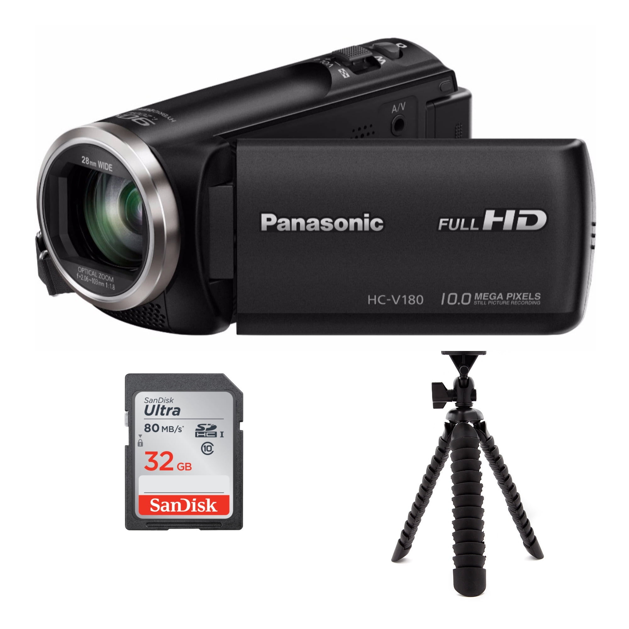 Panasonic HCV180K Full HD 1080p Camcorder with Spider Tripod and 32GB