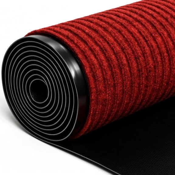 WANLISELL 3 x 10 ft Commercial Rug, Non-Slip Runner Rug Entrance Mat with Rubber Backing, Indoor Outdoor Utility Rug for High Traffic Areas, Dark Red