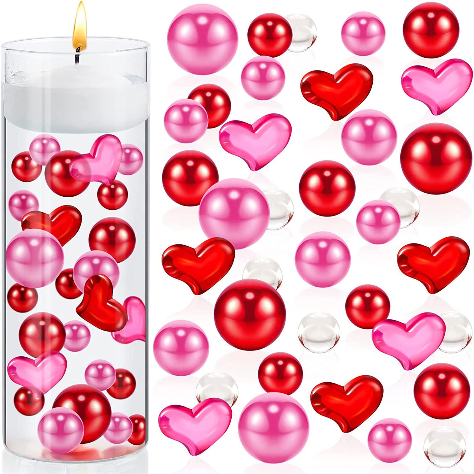Larber 10164Pcs Valentine's Day Vase Filler Decoration Red White Heart  Pearls Bowl Filler Mini Acrylic Love Hearts Beads Floating Candle  Centerpiece