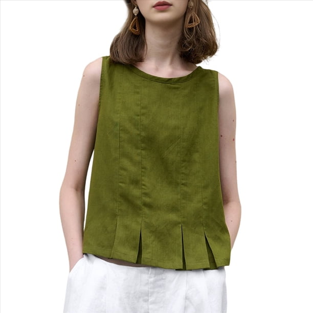 Blusas Sin Mangas de para Mujer, Blusas Casuales de Verano Verde L
