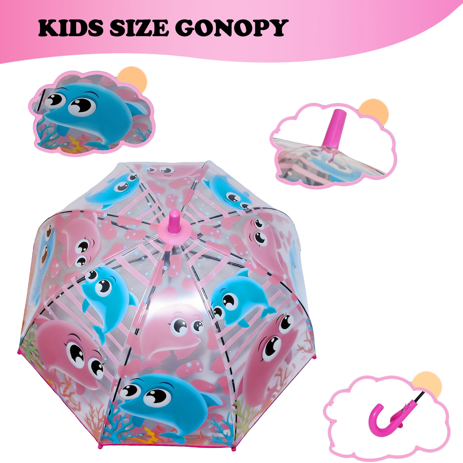 2 Pcs Kids Clear Bubble Umbrella, Unicorn Pattern with Easy Grip Curved Handle, Safe Transparent Umbrella for Toddler Girls