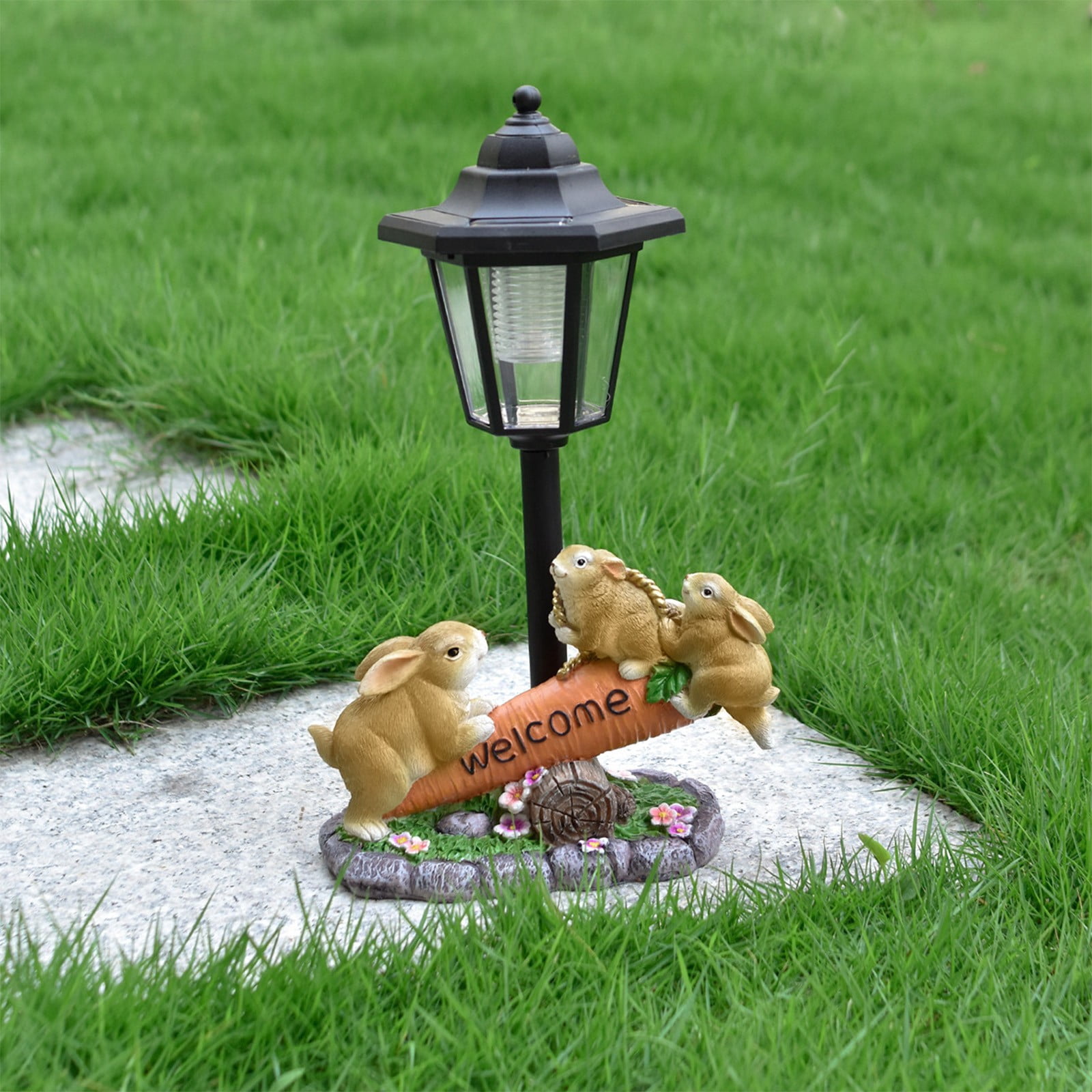 Outdoor Rabbit Garden Statues with Solar Lantern Flowerpot- Bunny Figurine Rabbit Decor for Home Lawn,Balcony Yard Art Garden Patio Decor,Unique Housewarming Birthday Gifts for Women Mom