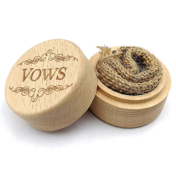 Caja de madera rústica para anillos de boda, grabada, redonda, para guardar anillos de compromiso y exhibir en ceremonias de propuesta.