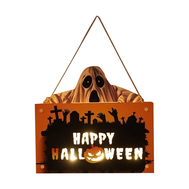 Clearance! Halloween Decorations! Halloween Hanging LED Decoration Ghost Wall Signs Wooden Door Hanging Buy 2 Get 3