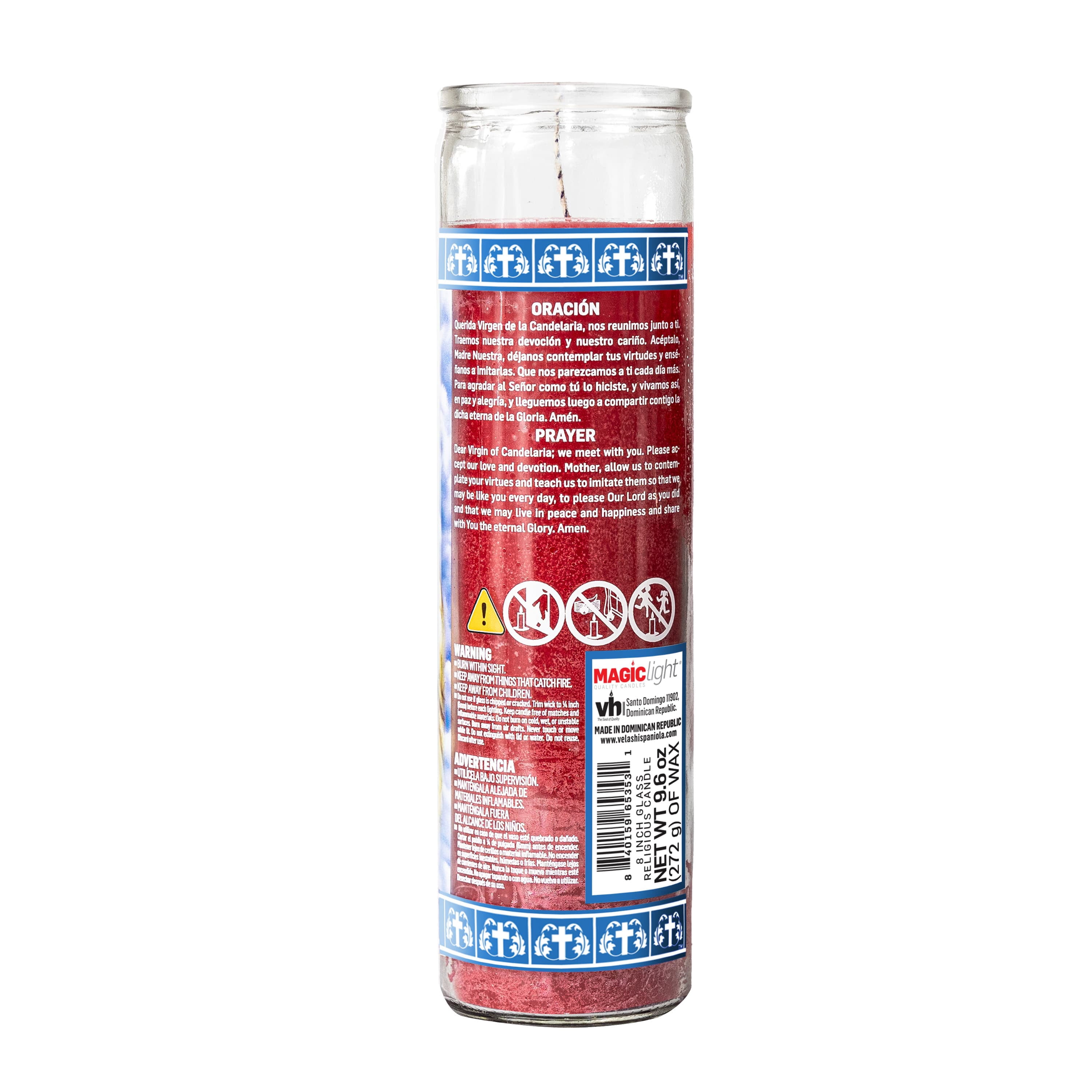 MagicLight Religious Candles 9.6 oz - Glass Jar, Unscented, Lady Candela Red