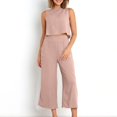 thumbnail image 5 of Bmisegm Women's Solid Color Cotton And Linen Suit Casual Sleeved Vest 9 Minutes Double Bag Wide Leg Pants Jacket Pants Jacket Suit Sets for Women 2 Pieces Red XXXL, 5 of 7