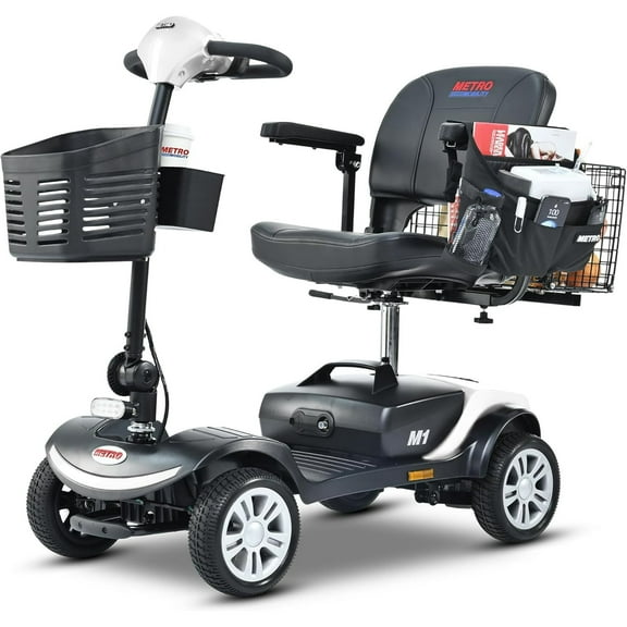 Electric Mobility Scooters for Adults and Seniors - 300 lbs Max Weight, 4-Wheel Powered Mobility Scooters,Folding Mobility Scooter Lightweight for Travel, Elderly (with Head Light-White)