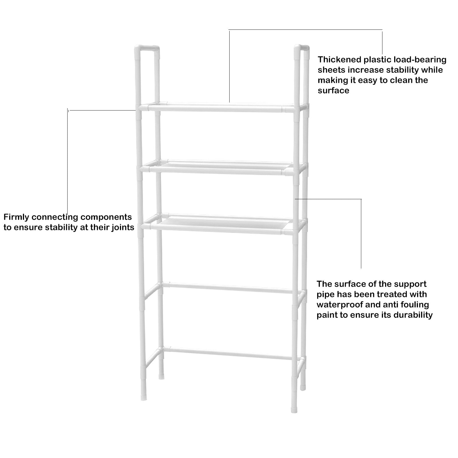 Over Toilet Storage Rack White | 3-Tier Stainless Steel Bathroom Organizer Shelf | Space Saving Multi-Purpose Shelving for Toiletries | 1-Piece | 60.23x18.7x10.23in