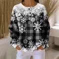 thumbnail image 2 of Women's Autumn Winter Snowflake Print Top Waffle Henry Shirt for Winter Themed Comfortable and Casual Shirts with Loose Knit,Black,L, 2 of 7
